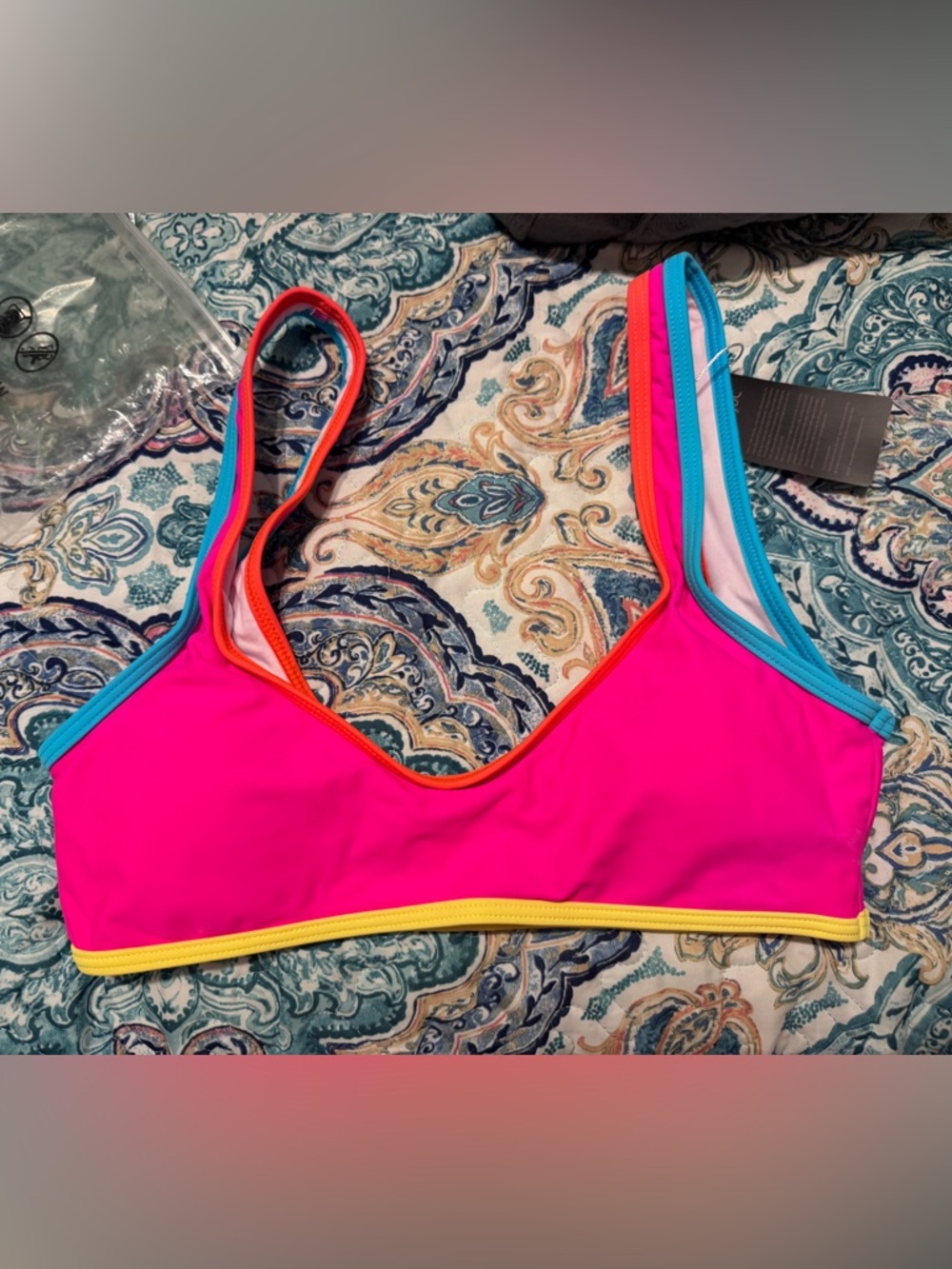 Neon Colorblock Bikini Set Hot Pink Blue High Cut Swimsuit Swimwear SMALL - Picture 8 of 8